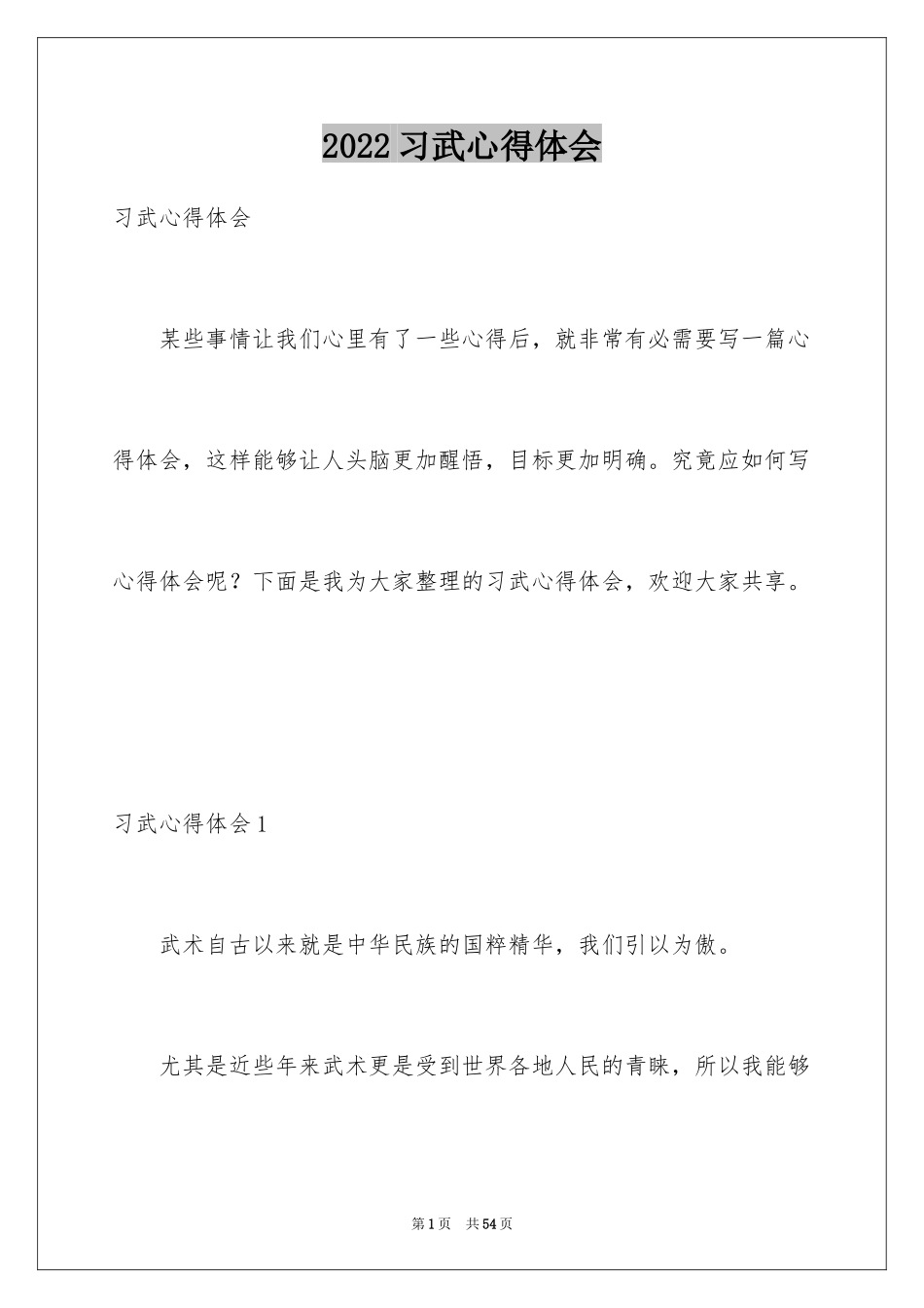 2024习武心得体会_第1页