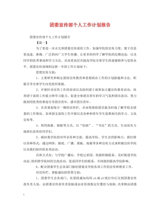 团委宣传部个人工作计划报告 