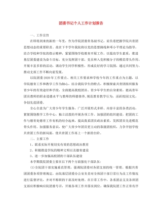 团委书记个人工作计划报告 