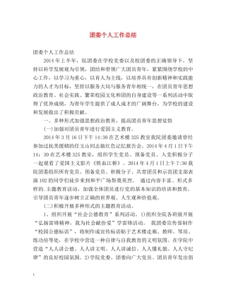 团委个人工作总结 