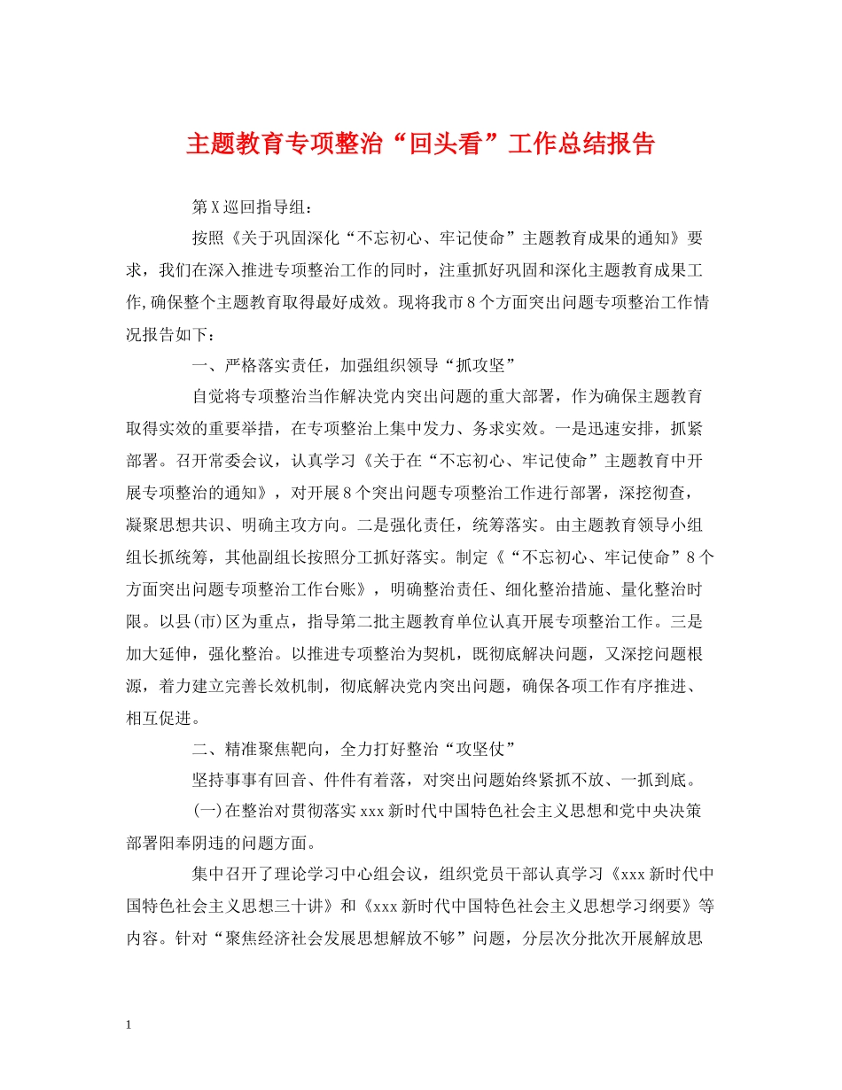 主题教育专项整治回头看工作总结报告_第1页
