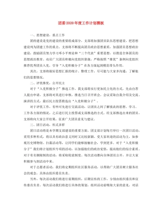 团委2020年度工作计划模板 