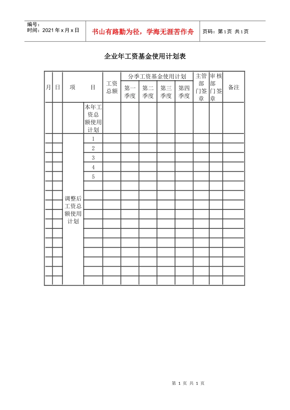企业年工资基金使用计划表_第1页