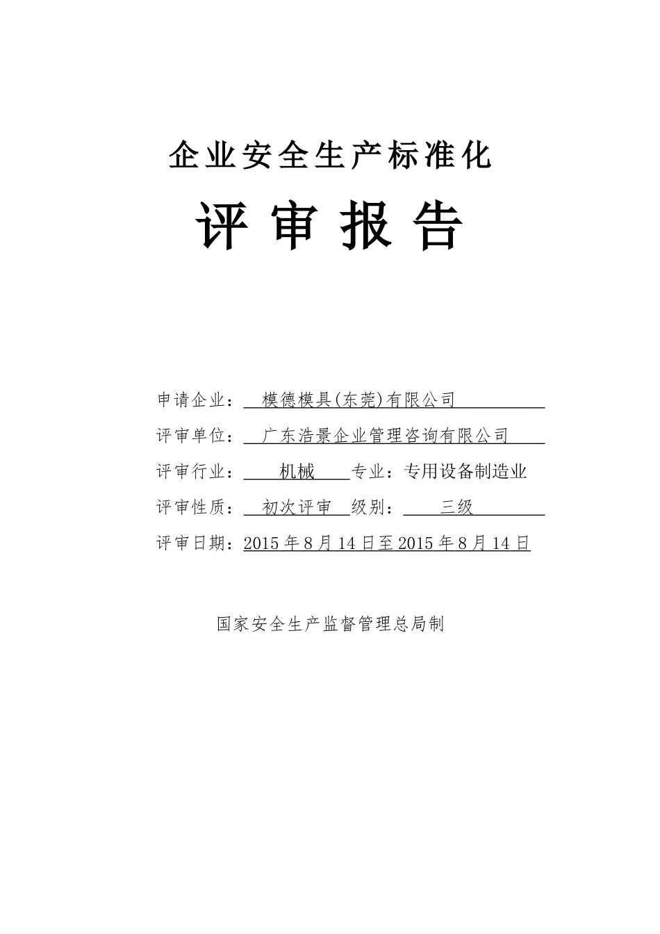 安全标准化-评审报告模板_第1页
