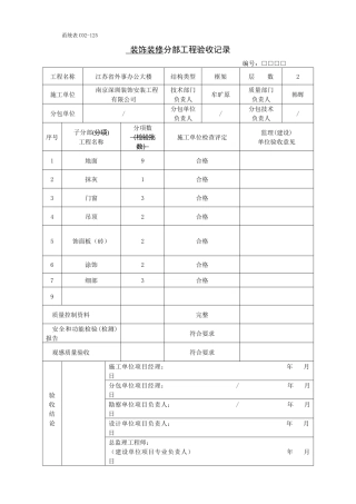 宁波某办公楼装饰工程分部(子分部)分项工程验收记录表(