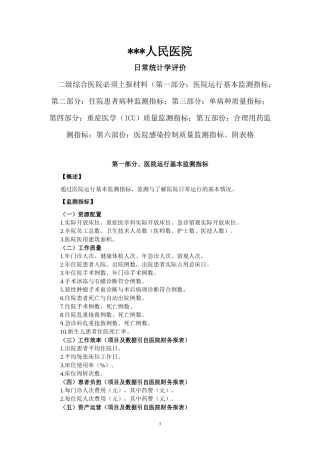 大南街病区二级综合医院评审日常统计必报数据表XXXX