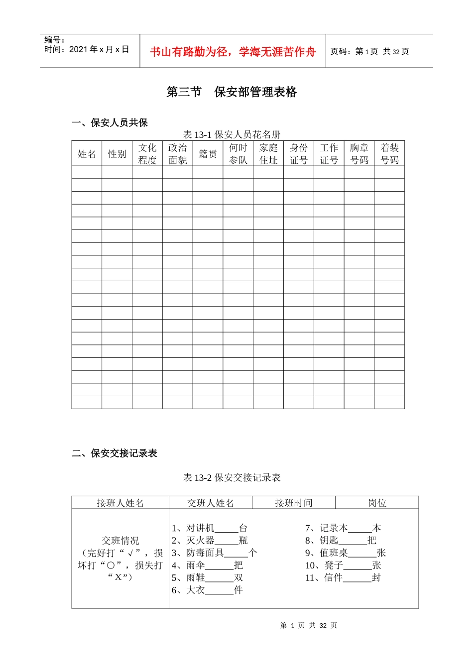 第三节保安部管理表格_第1页