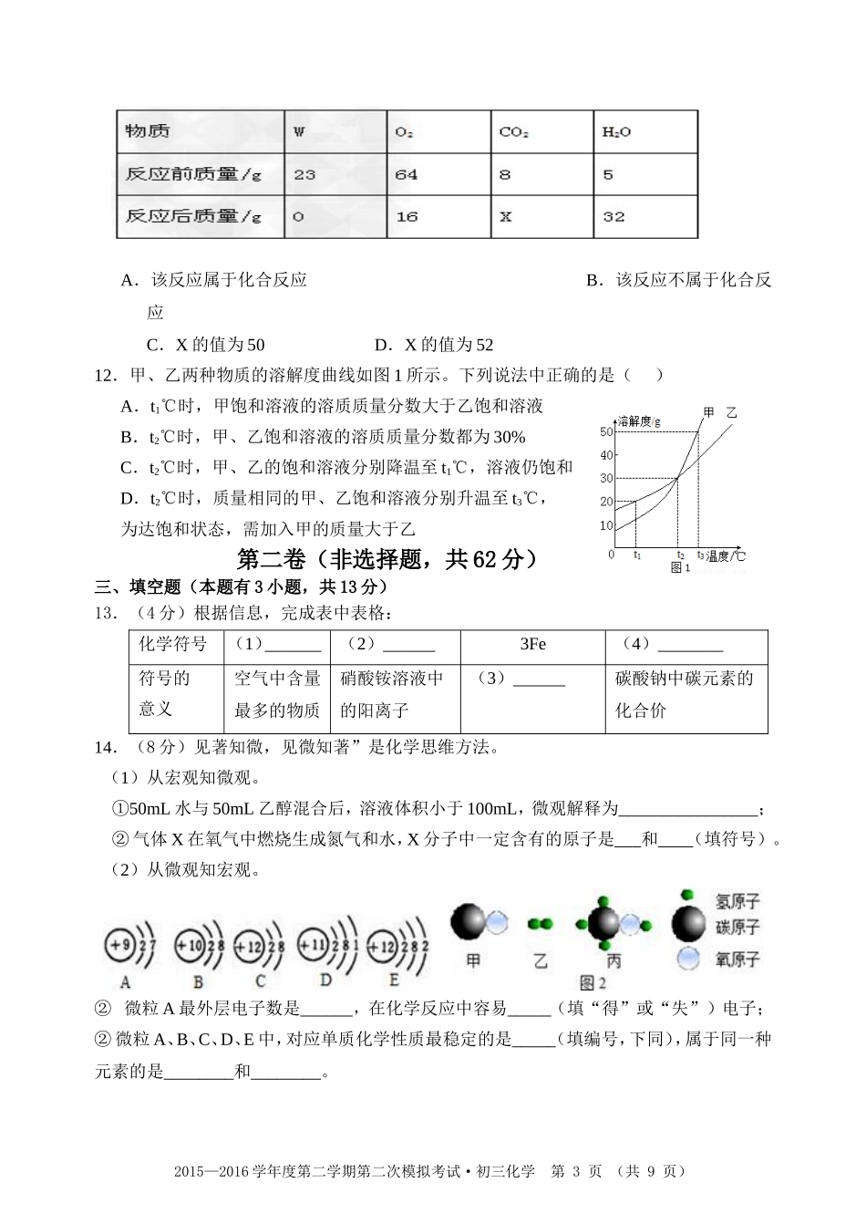 初三化学二模_第3页