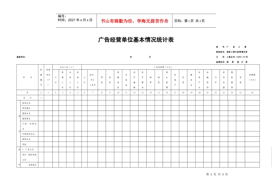 广告经营单位基本情况统计表_第1页