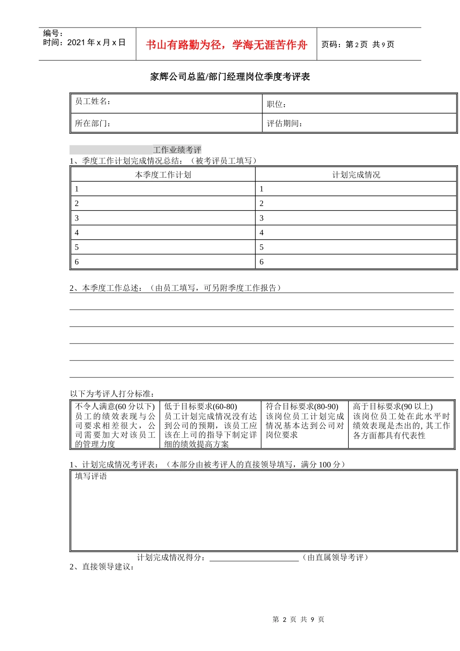 某公司员工岗位季度考评表_第2页