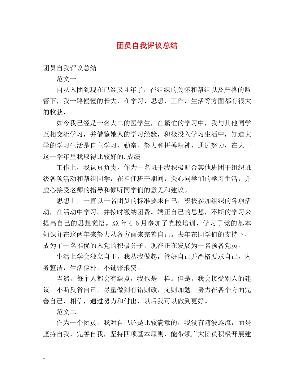 团员自我评议总结 _第1页
