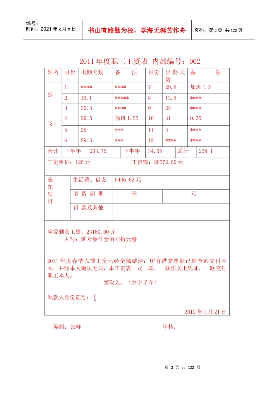 职工个人 工资表_第2页