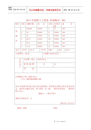 职工个人 工资表