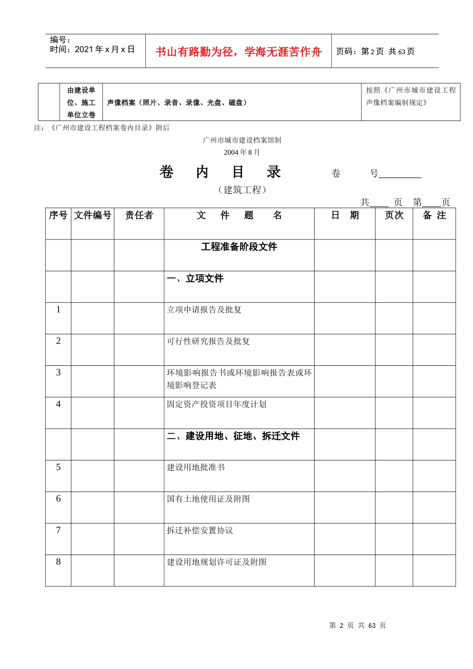 附录A 广州市建筑工程档案档案移交内容一览表_第2页