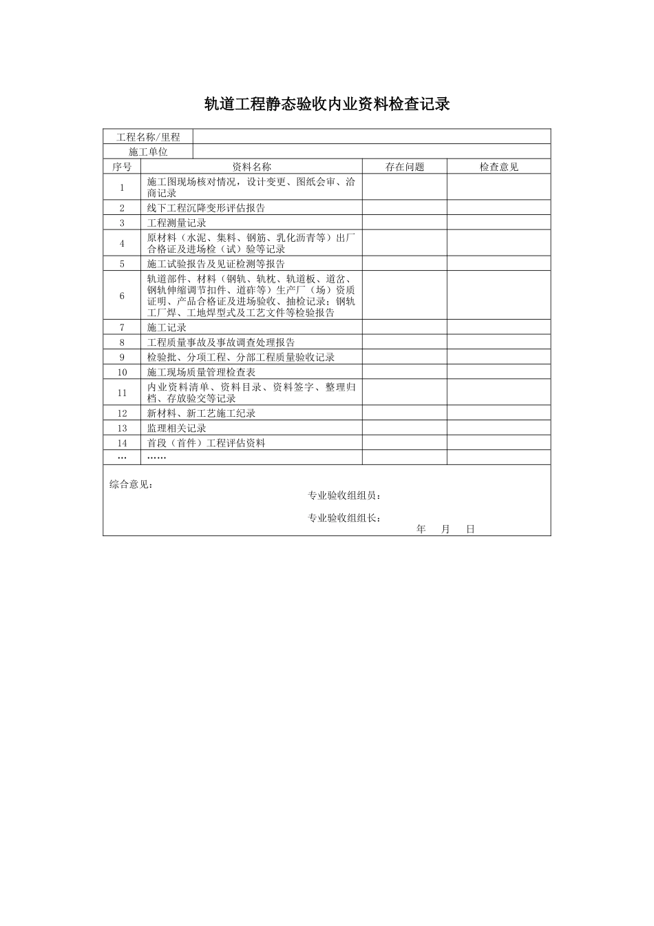 高速铁路工程静态验收所有附表_第1页