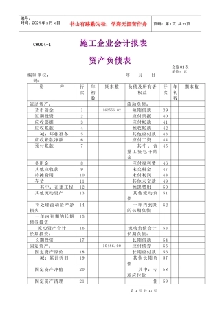 施工企业资产负债表