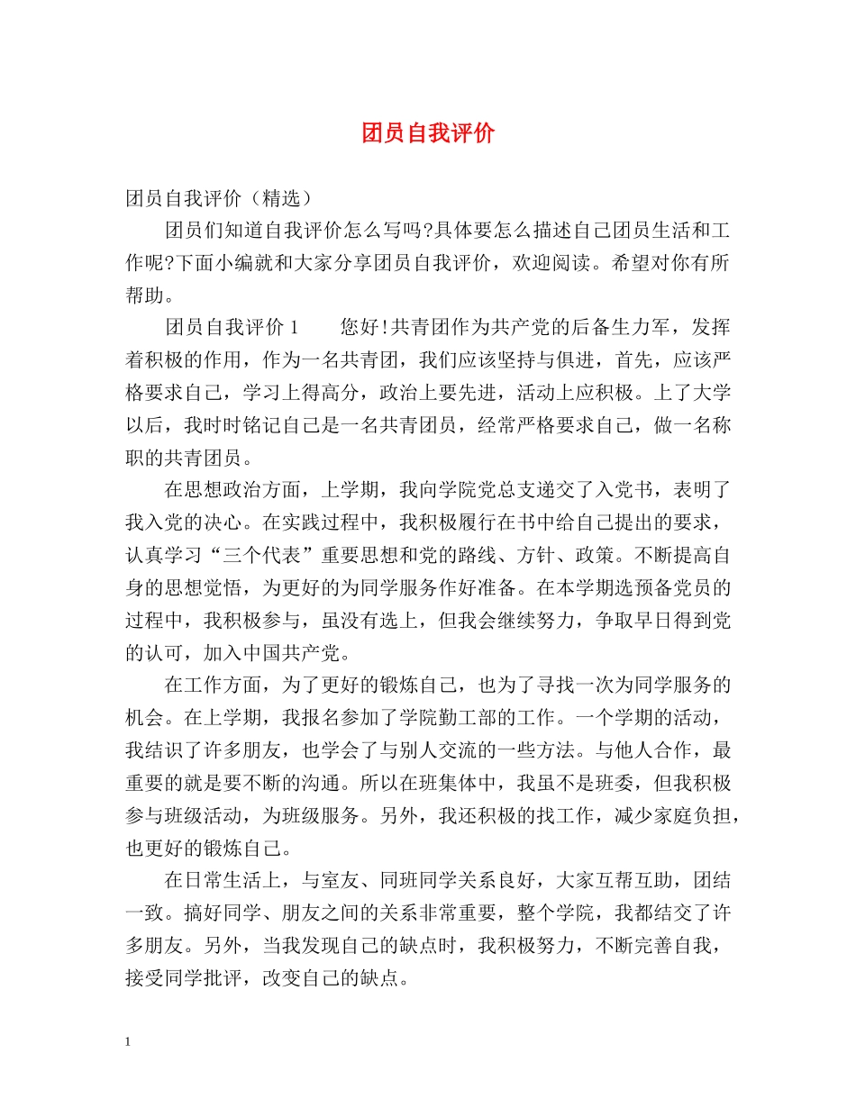 团员自我评价2 _第1页
