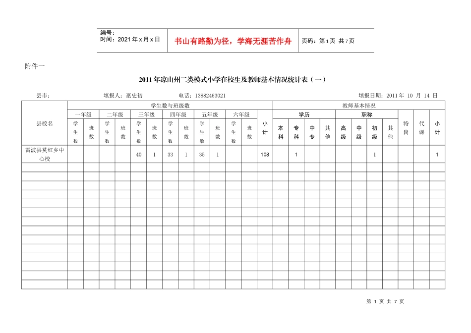 莫红乡中心校XXXX年双语教学在校生及教师数统计表_第1页