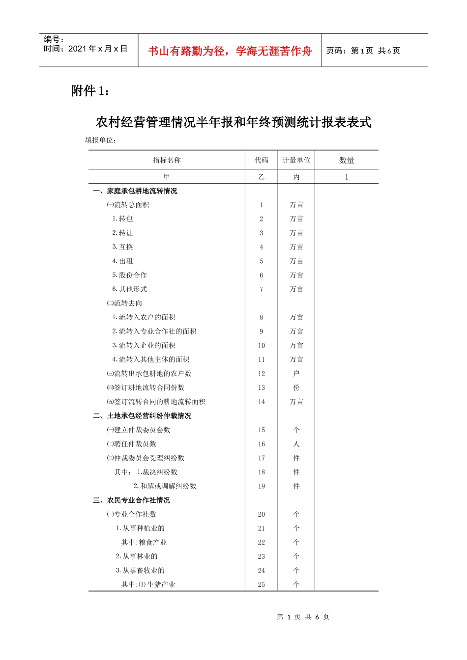 农村经营管理情况半年报和年终预测统计报表表式_第1页