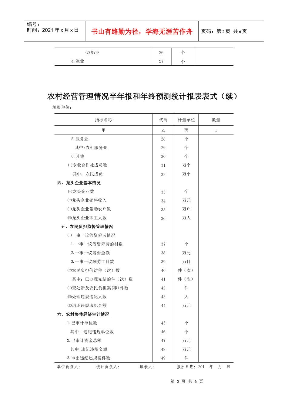 农村经营管理情况半年报和年终预测统计报表表式_第2页