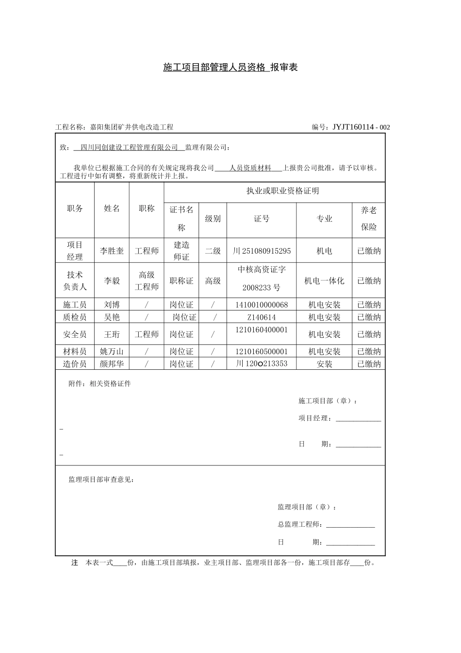 施工项目部管理人员资格报审表_第1页