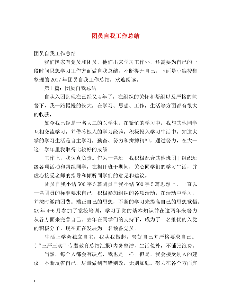 团员自我工作总结 _第1页