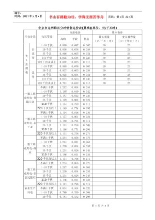 北京市电网峰谷分时销售电价表(夏季)doc-12398中
