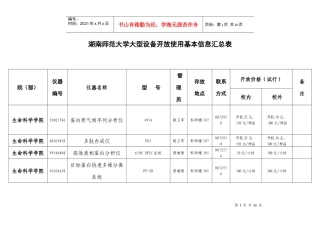 生命科学学院开放仪器设备基本信息统计表