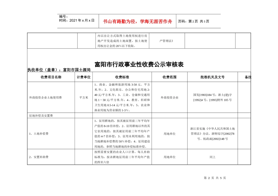 富阳市行政事业性收费公示审核表doc-富阳市行政事业性收_第2页