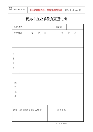 民办非企业单位变更登记表