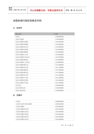 全国各地行政区划表及代码