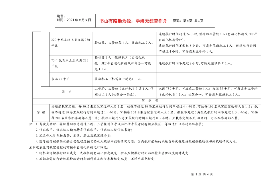海船甲板部、轮机部和客运部最低安全配员表doc-附件：_第3页
