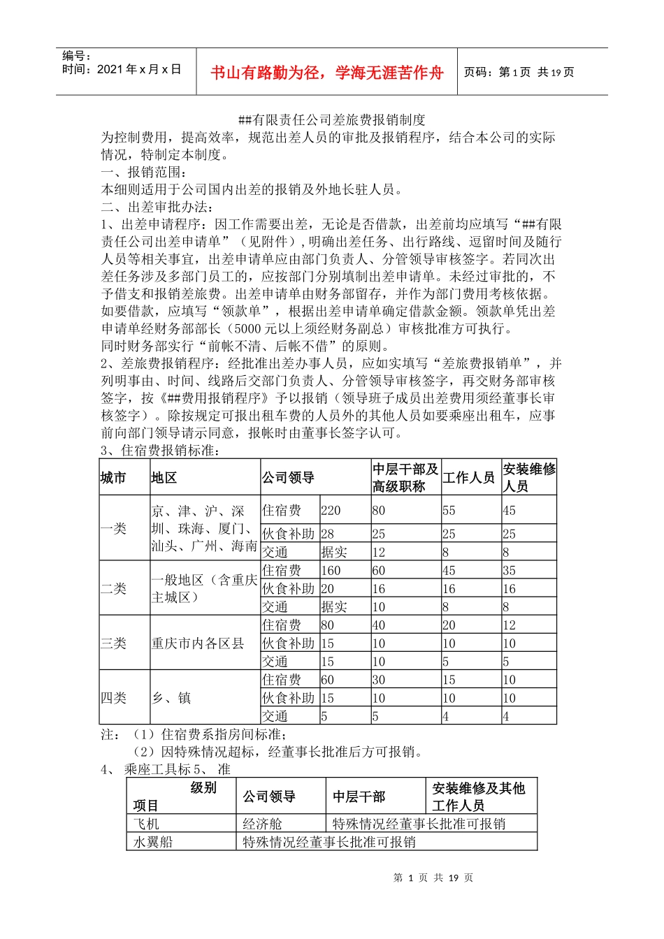 __有限责任公司差旅费报销制度_第1页