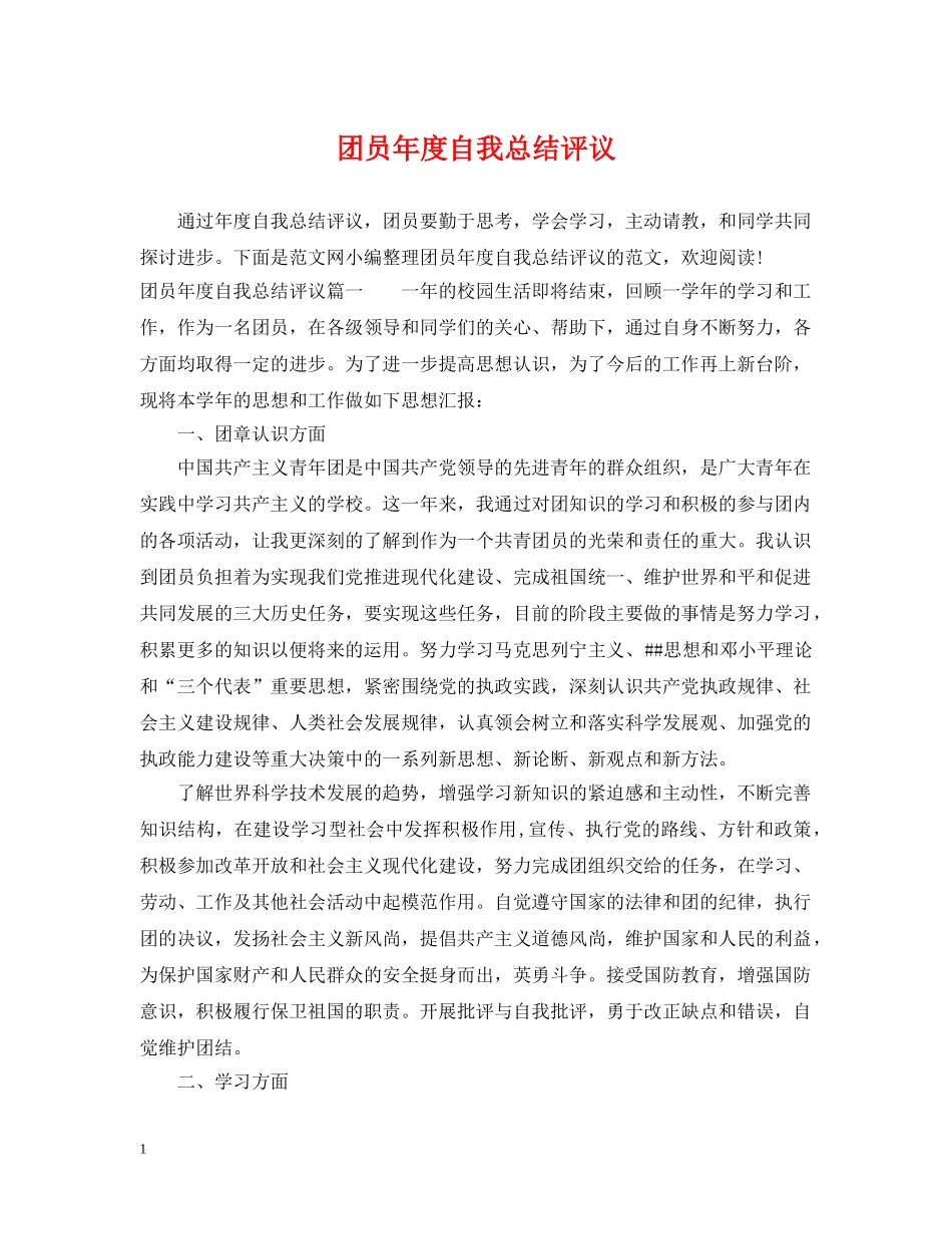 团员年度自我总结评议 _第1页