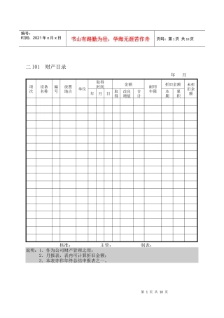 现代企业财产目录纵表格