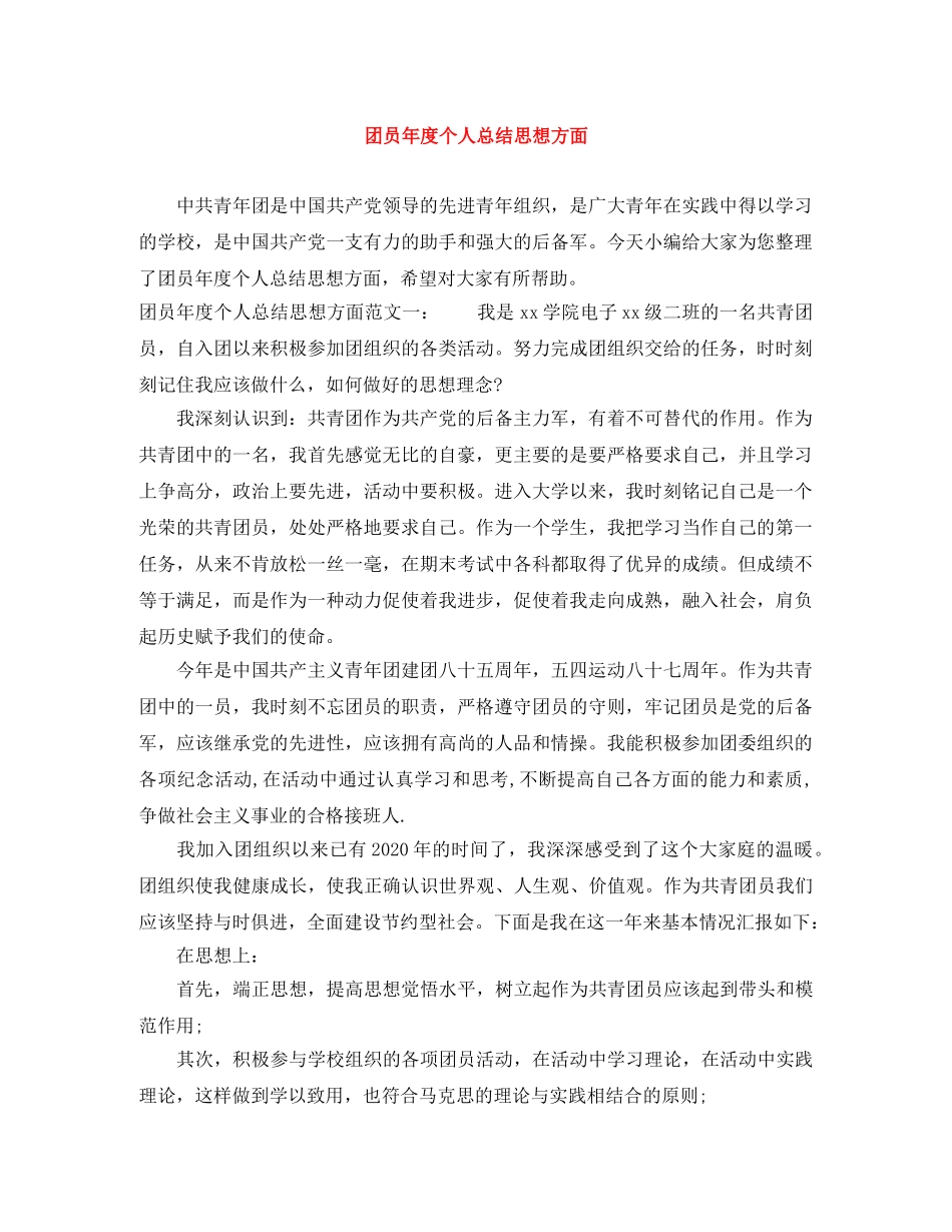 团员年度个人总结思想方面 _第1页