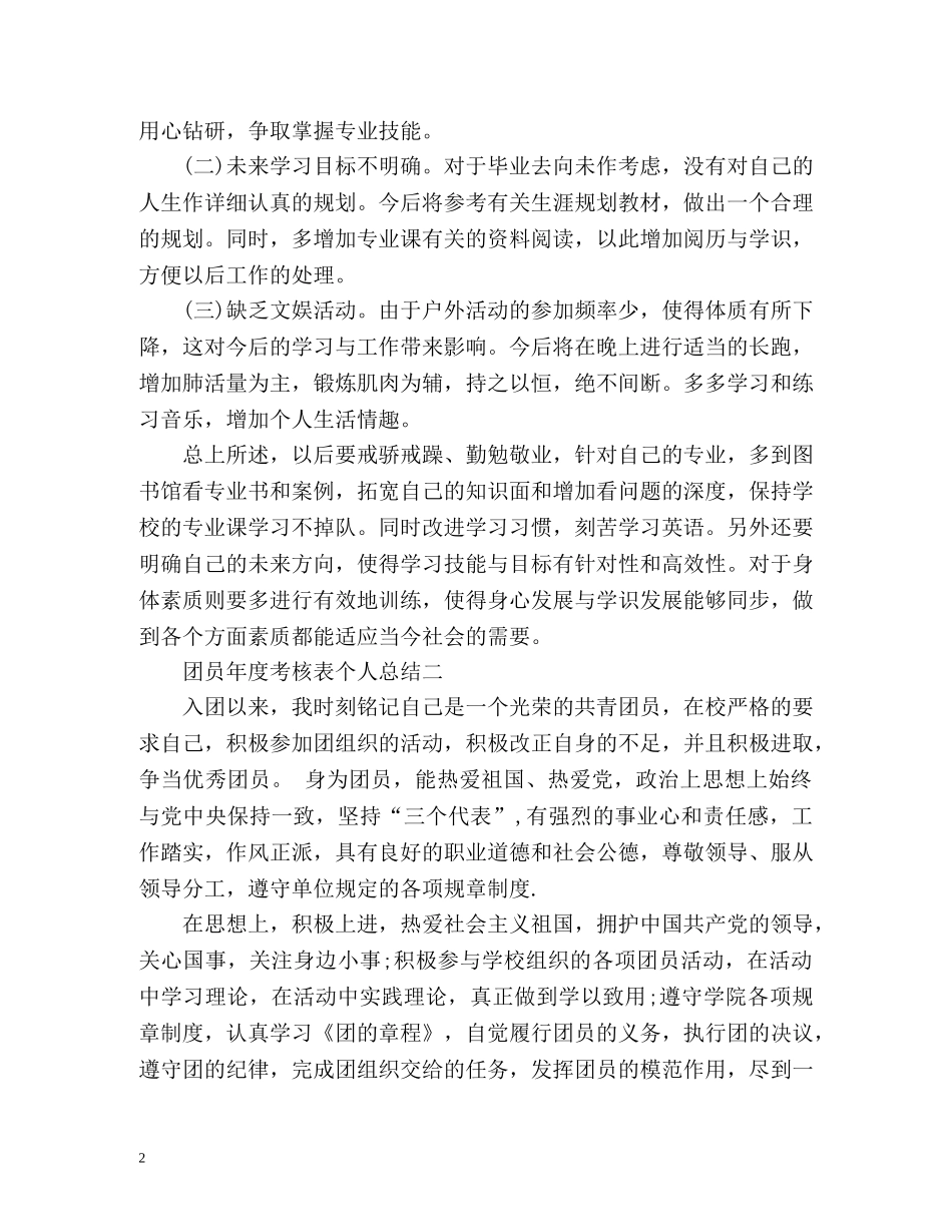 团员年度考核表个人总结2 _第2页