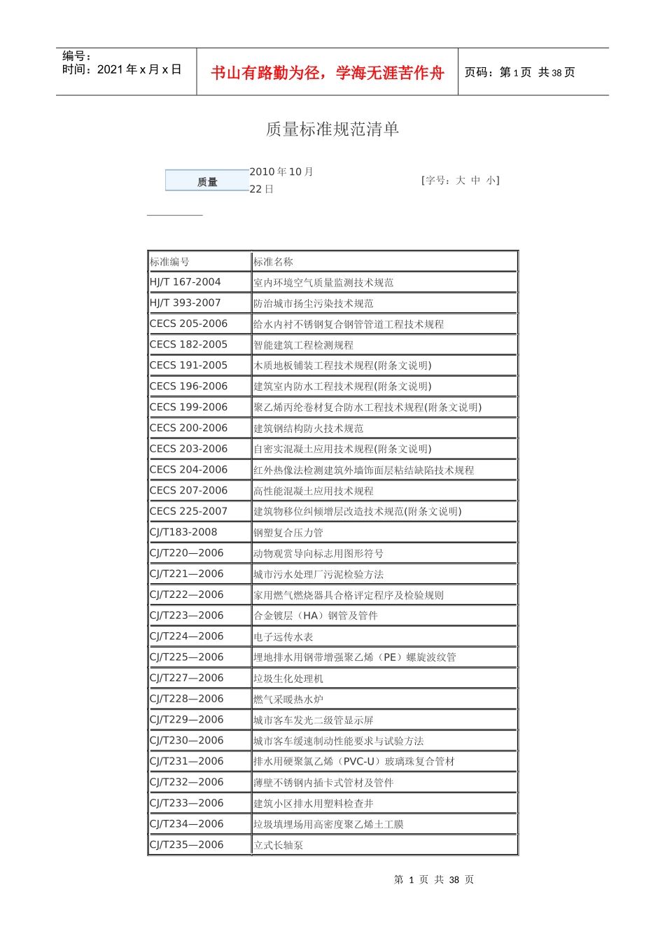 质量标准规范清单_第1页