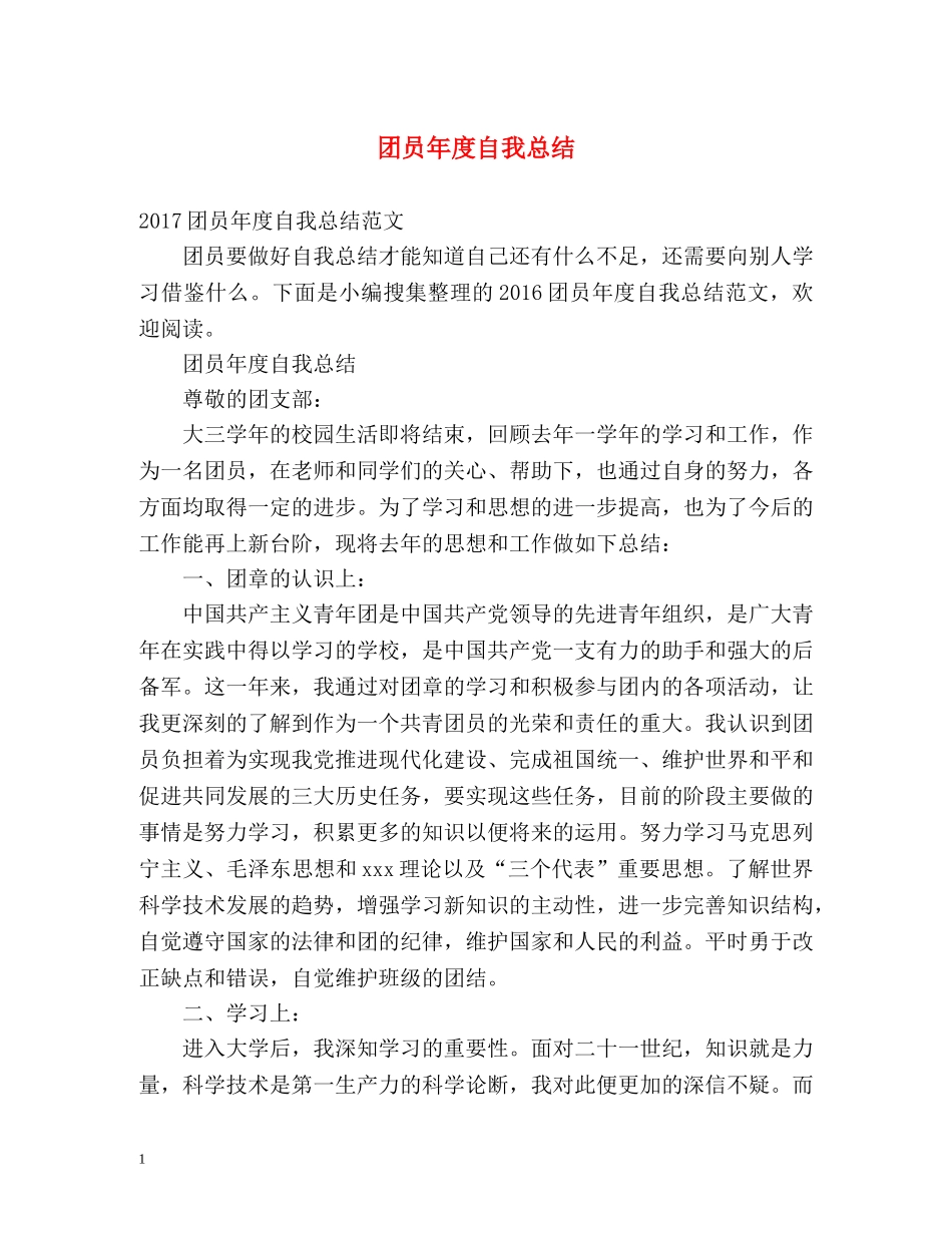 团员年度自我总结 _第1页