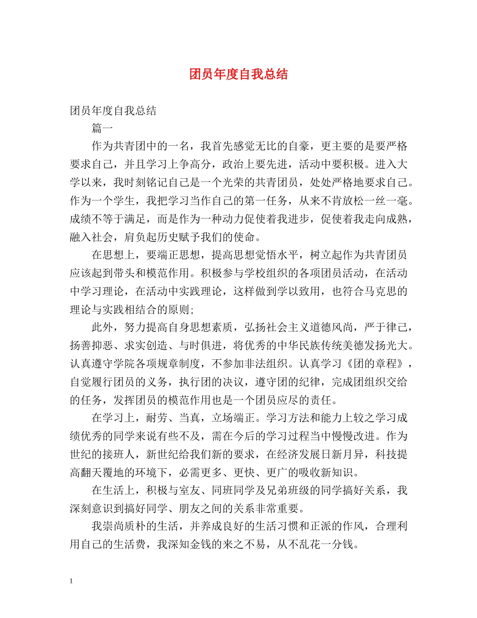 团员年度自我总结2 _第1页