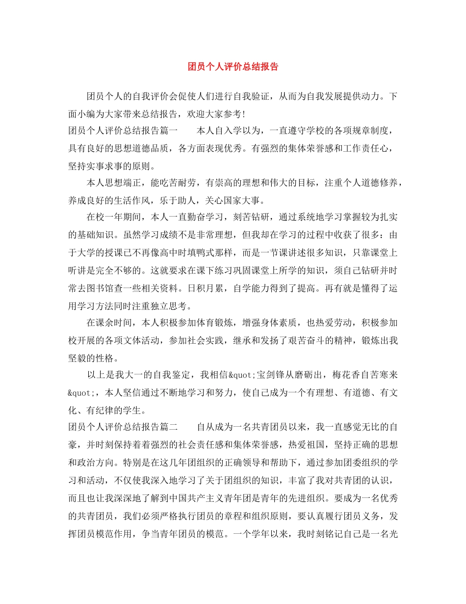 团员个人评价总结报告 (2) _第1页