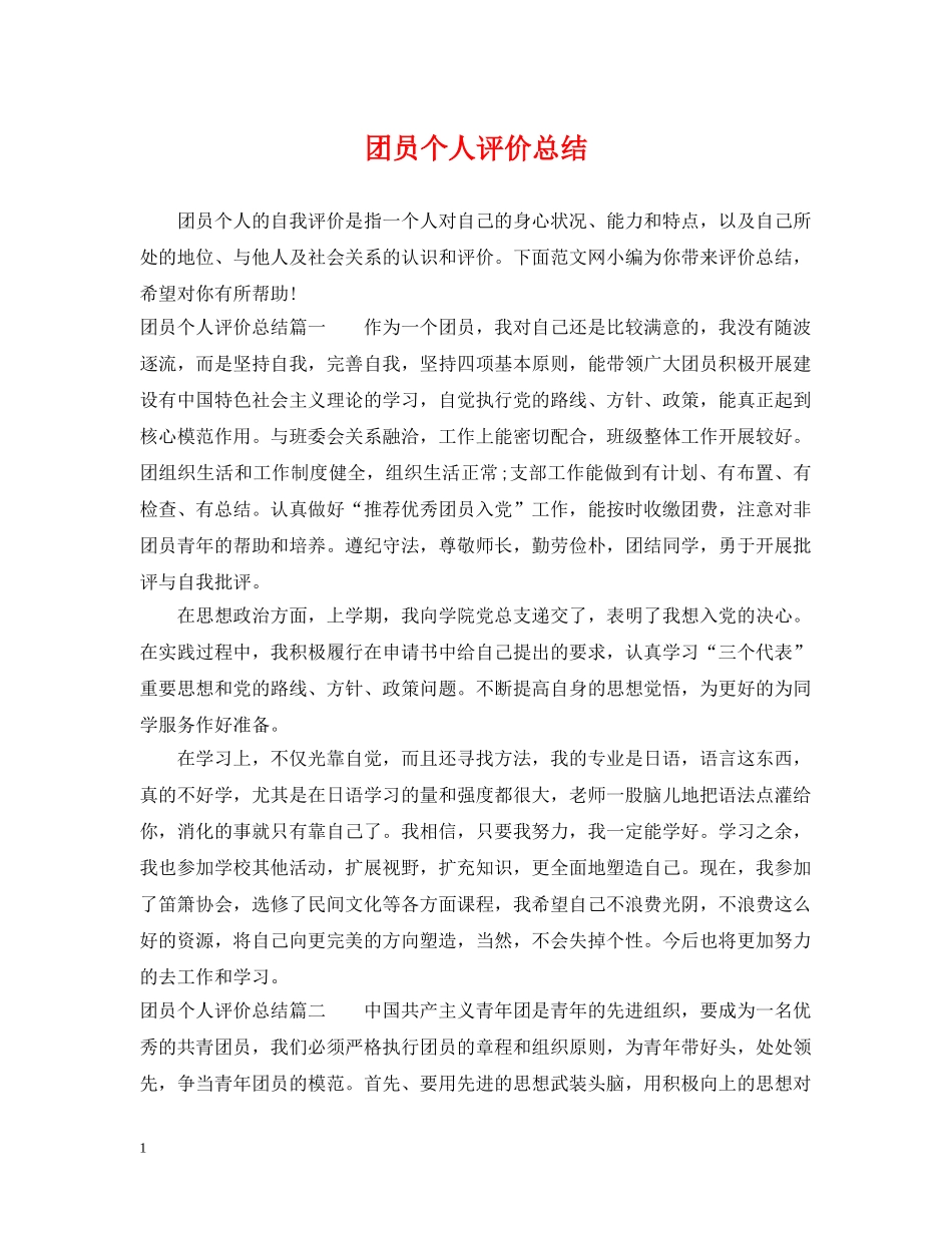 团员个人评价总结 _第1页