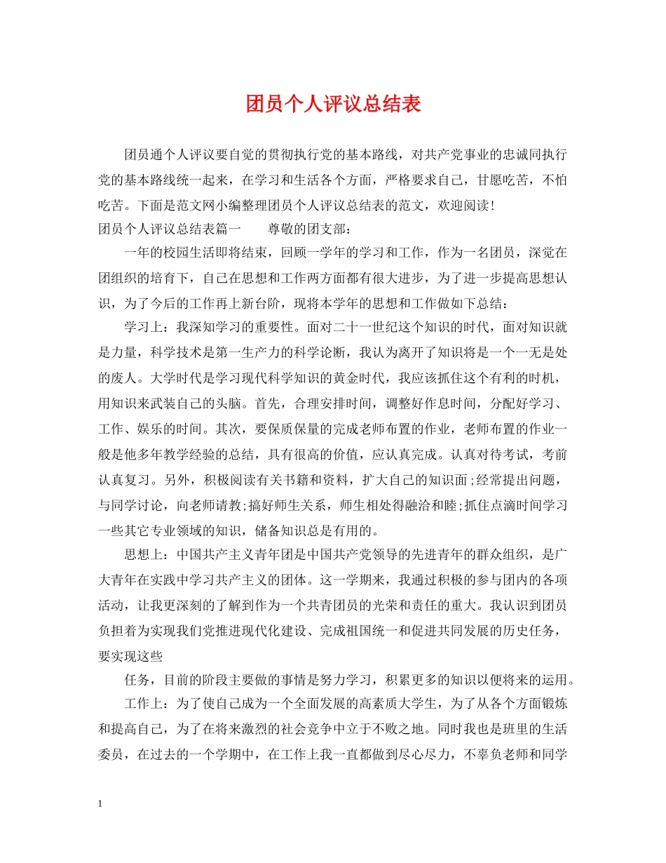 团员个人评议总结表 _第1页