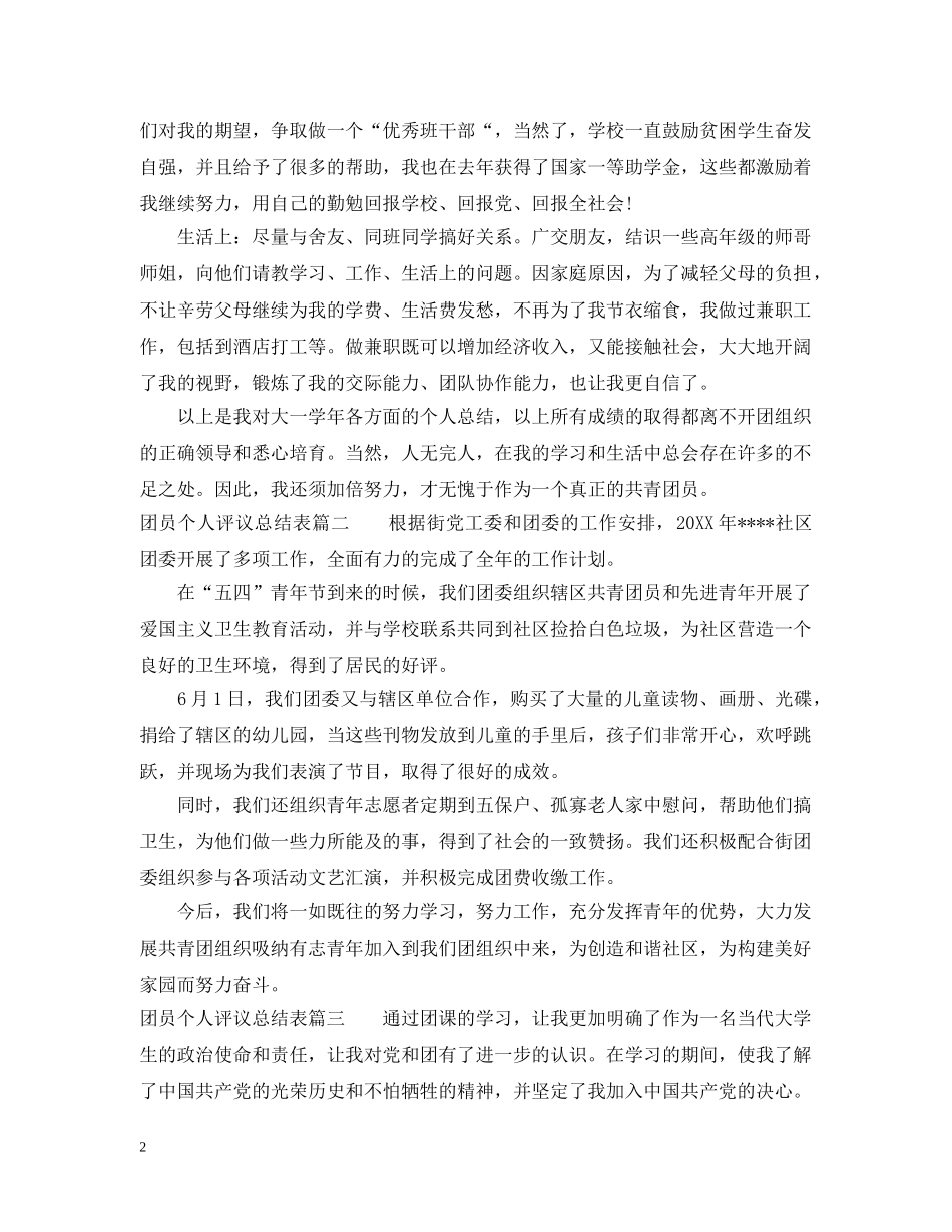 团员个人评议总结表 _第2页