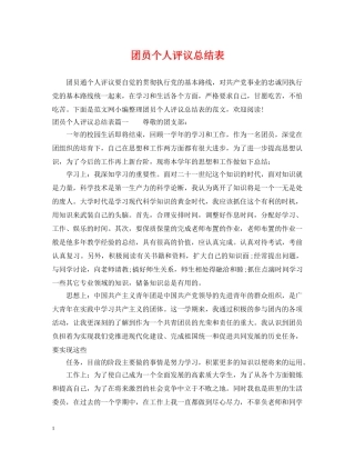 团员个人评议总结表 