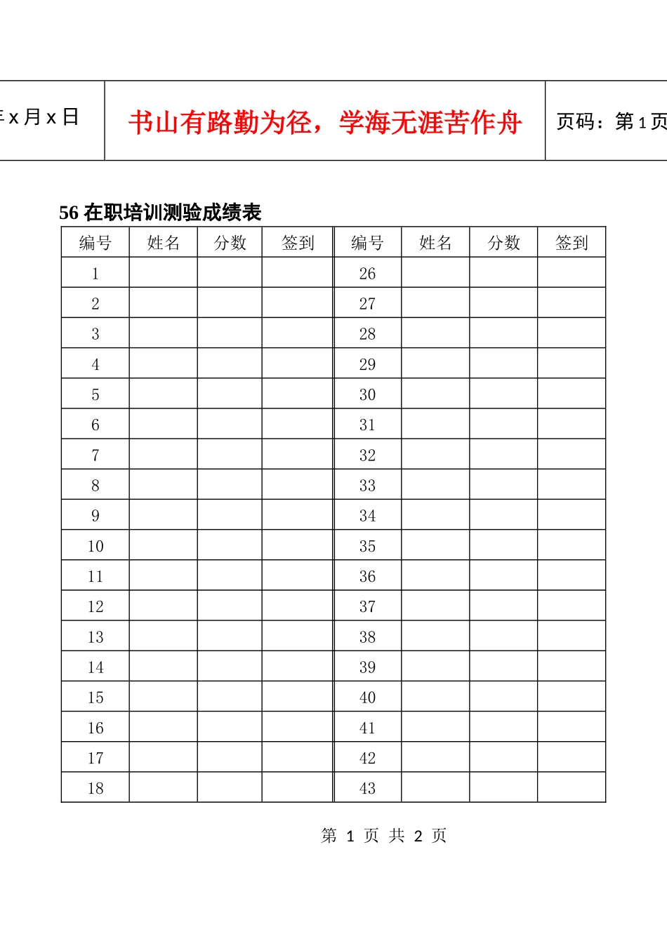 56在职培训测验成绩表_第1页