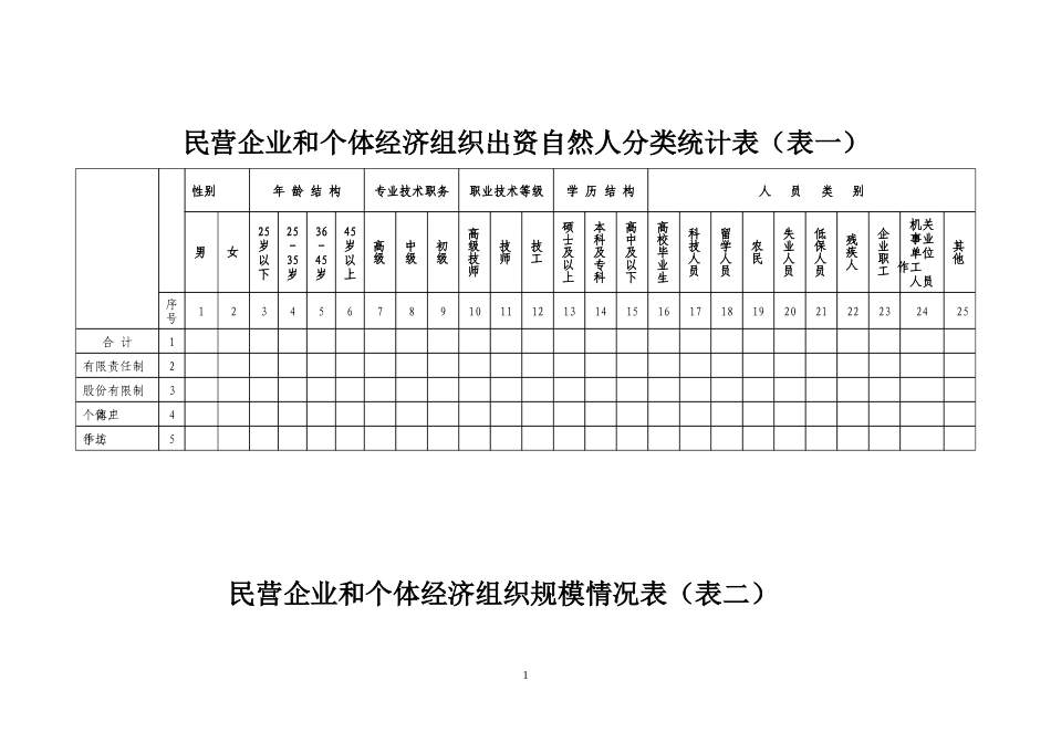 民营企业和个体经济组织出资自然人分类统计表(表一)_第1页