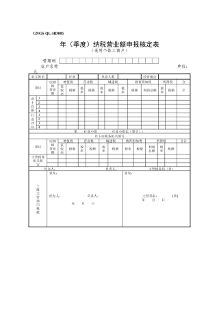 企业税务表格-年（季度）纳税营业额申报核定表