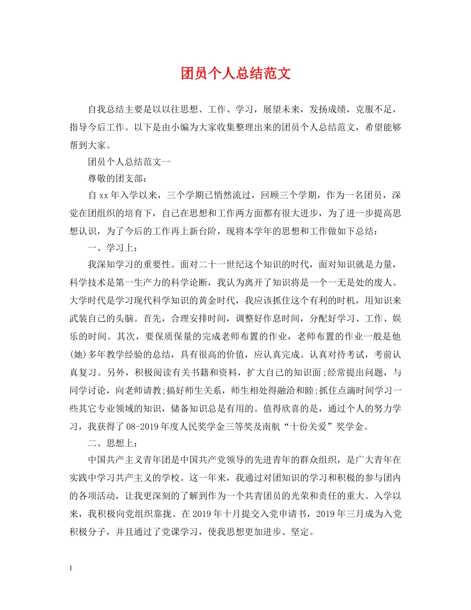 团员个人总结范文 _第1页