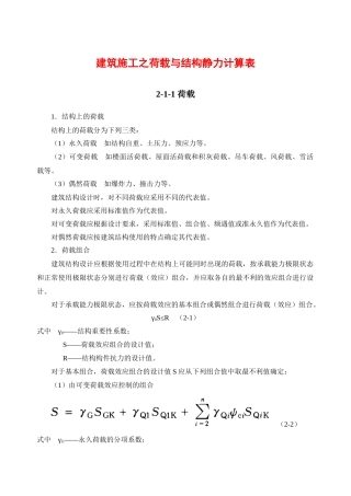 建筑施工之荷载与结构静力计算表